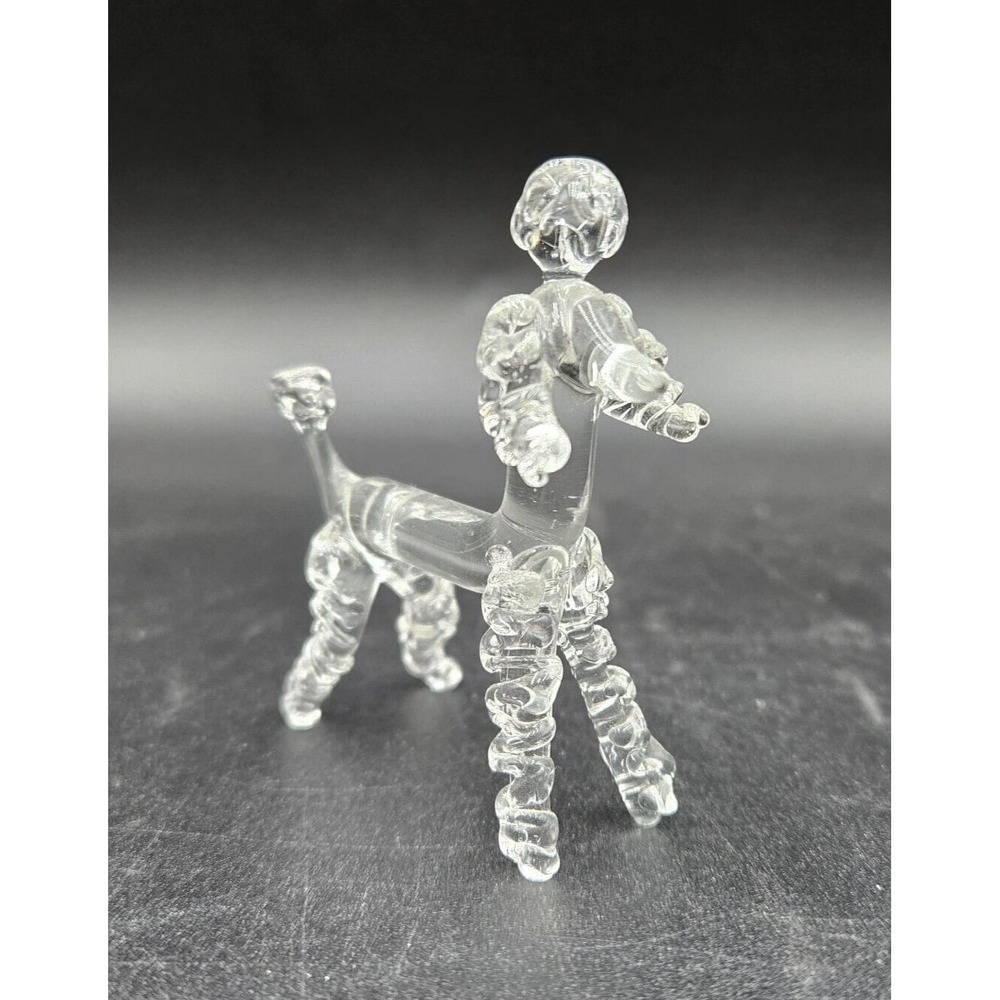 Vtg Miniature Mini Glass Clear Dog Poodle‎